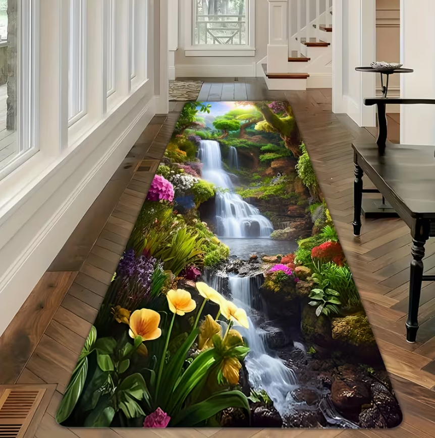 Commercial Printing Machine - 1pc Waterfall Forest Flower Printed Long
